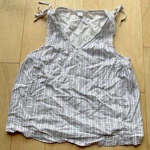 Old Navy V Neck Ruched Tie Shoulder Herringbone Print Sleeveless/Blue/S/tanktop